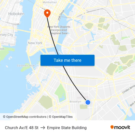 Church Av/E 48 St to Empire State Building map