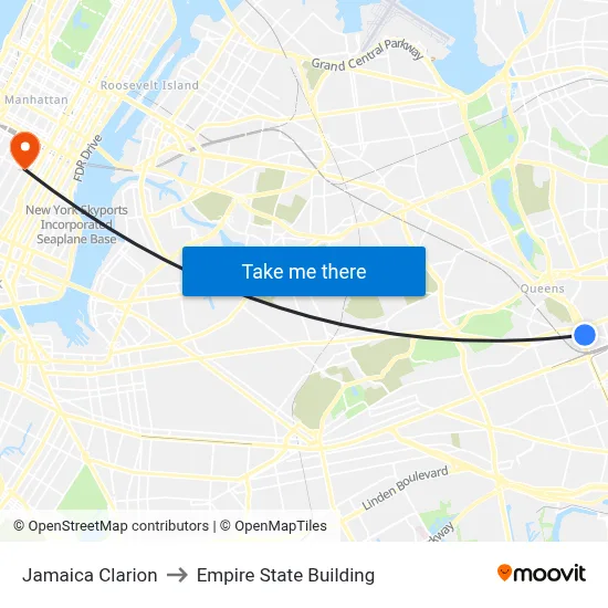 Jamaica Clarion to Empire State Building map
