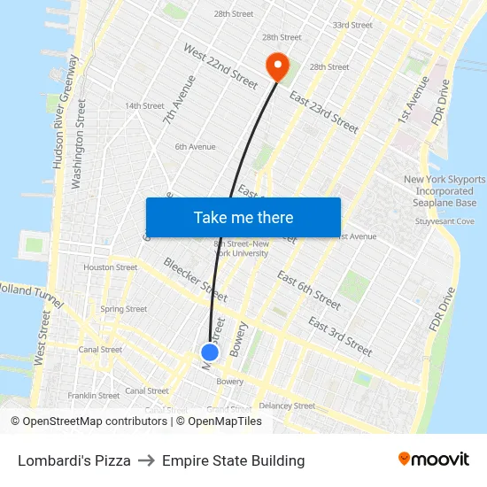 Lombardi's Pizza to Empire State Building map