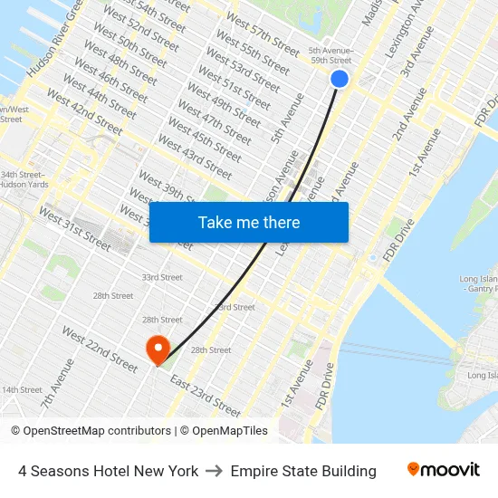 4 Seasons Hotel New York to Empire State Building map