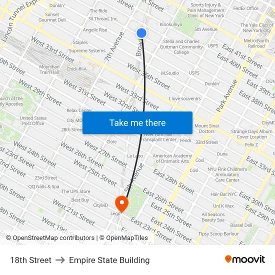 18th Street to Empire State Building map