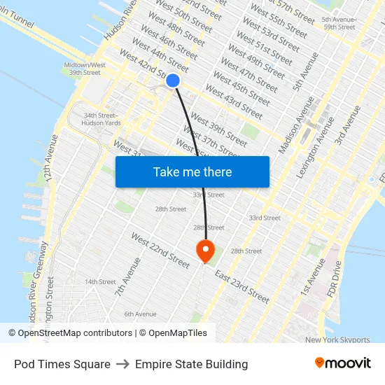 Pod Times Square to Empire State Building map