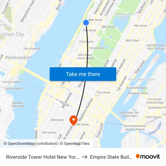 Riverside Tower Hotel New York City to Empire State Building map