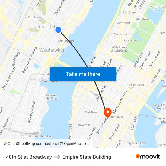 48th St at Broadway to Empire State Building map