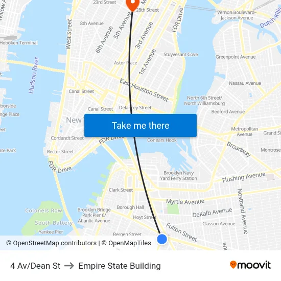 4 Av/Dean St to Empire State Building map