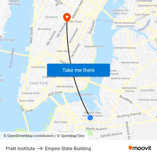 Pratt Institute to Empire State Building map