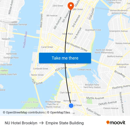 NU Hotel Brooklyn to Empire State Building map