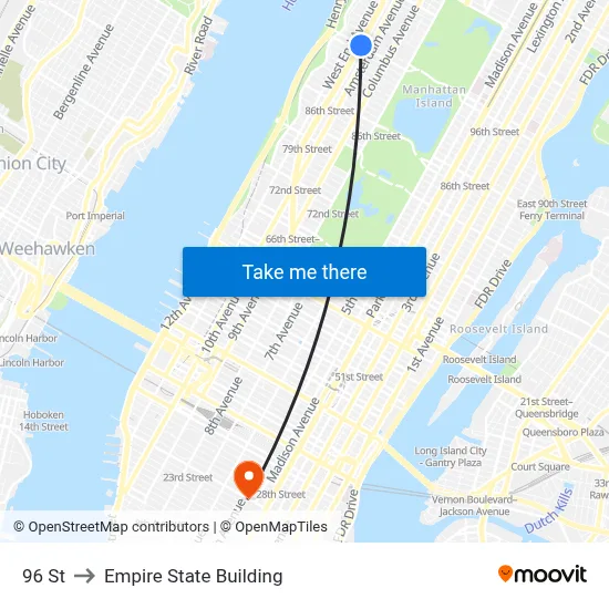 96 St to Empire State Building map