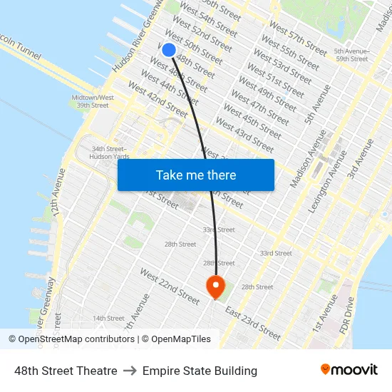 48th Street Theatre to Empire State Building map