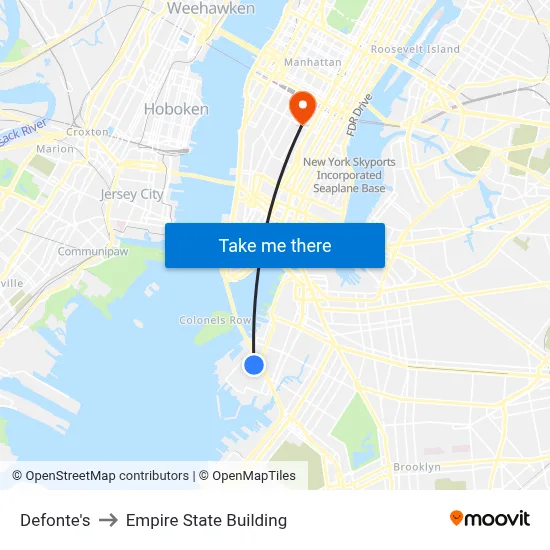 Defonte's to Empire State Building map
