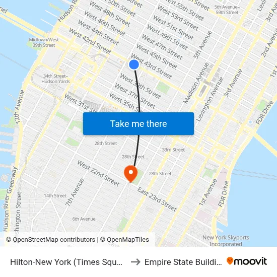 Hilton-New York (Times Square) to Empire State Building map