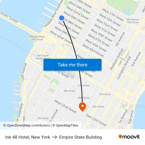 Ink 48 Hotel, New York to Empire State Building map