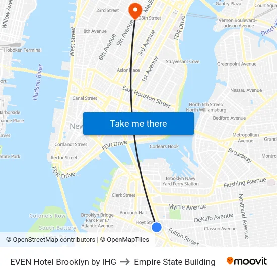 EVEN Hotel Brooklyn by IHG to Empire State Building map