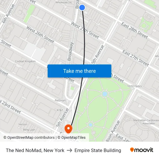 The Ned NoMad, New York to Empire State Building map