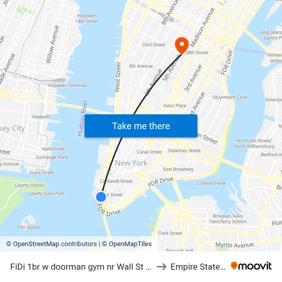 FiDi 1br w doorman gym nr Wall St NYC-546, New York to Empire State Building map