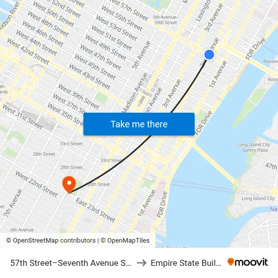 57th Street–Seventh Avenue Station to Empire State Building map