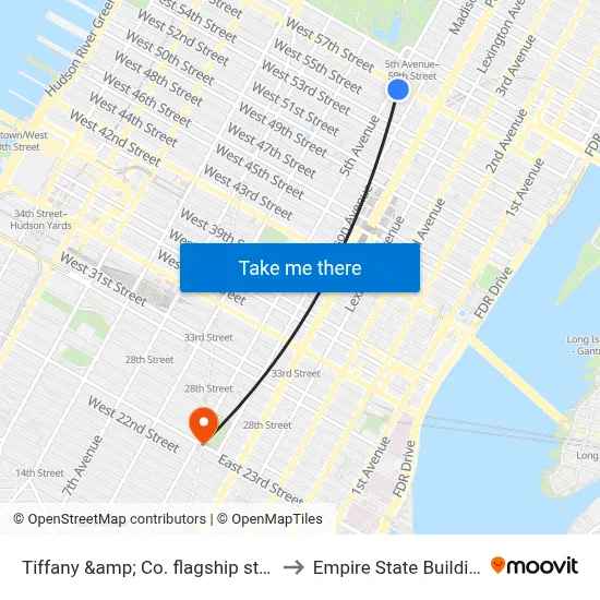 Tiffany &amp; Co. flagship store to Empire State Building map