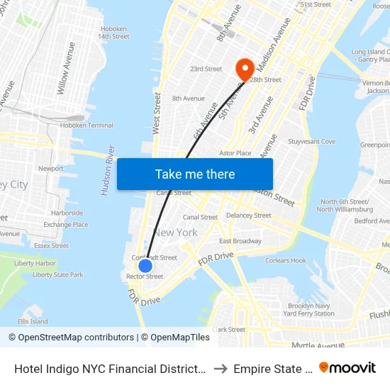 Hotel Indigo NYC Financial District by IHG, New York to Empire State Building map
