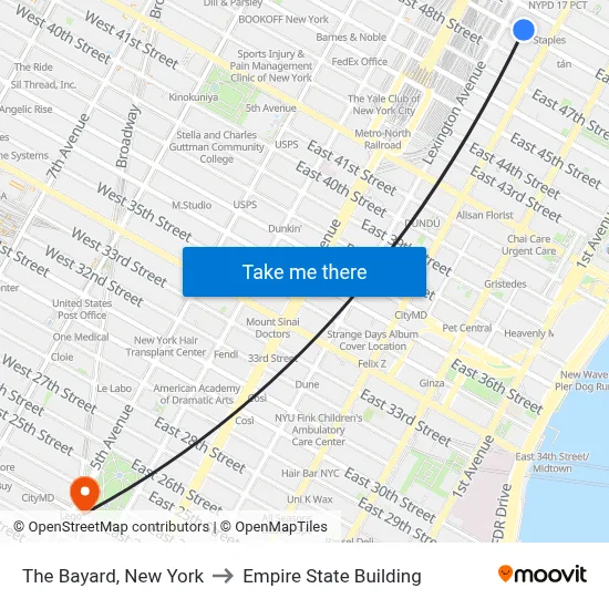 The Bayard, New York to Empire State Building map