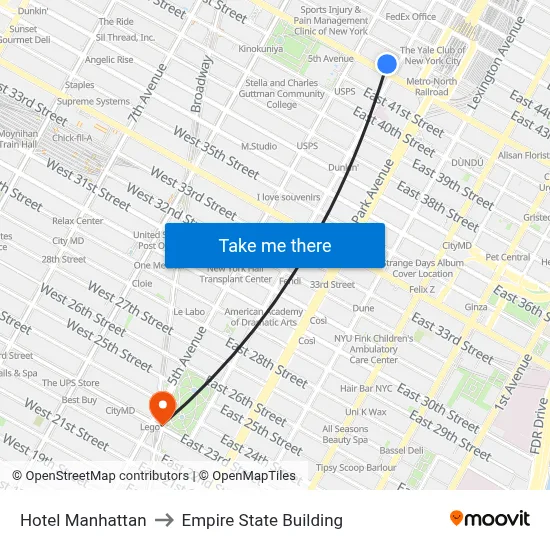 Hotel Manhattan to Empire State Building map