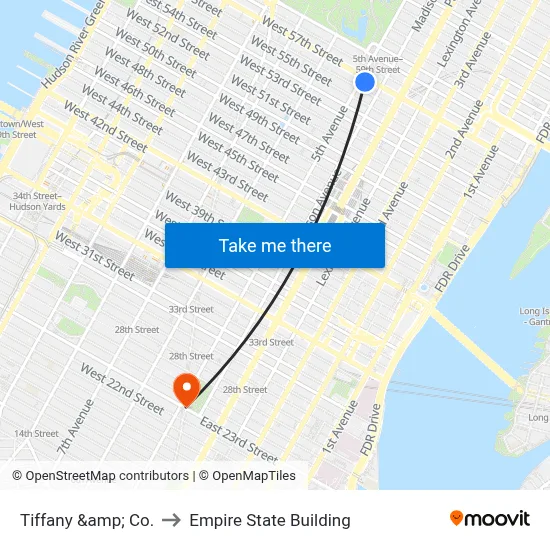 Tiffany &amp; Co. to Empire State Building map