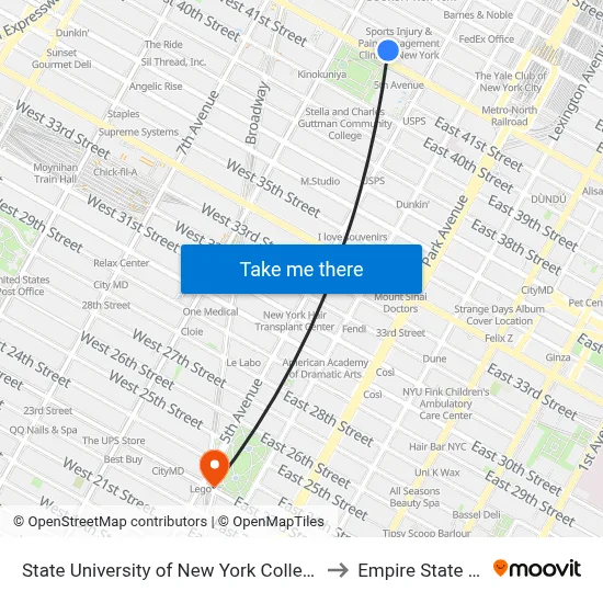 State University of New York College of Optometry to Empire State Building map