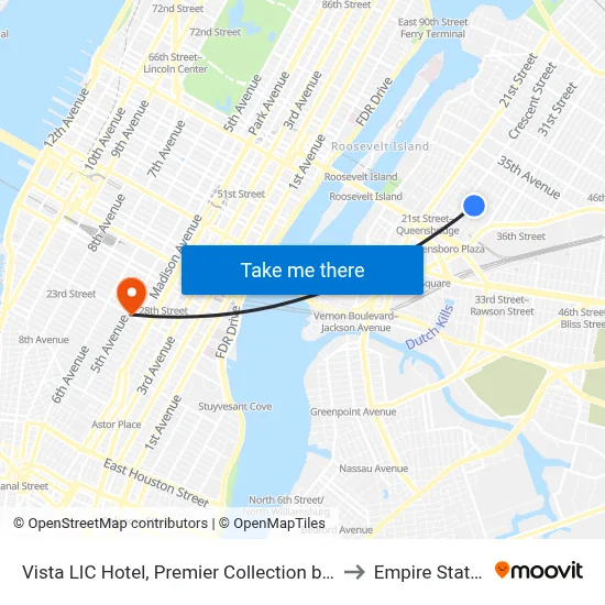 Vista LIC Hotel, Premier Collection by Best Western, Queens to Empire State Building map