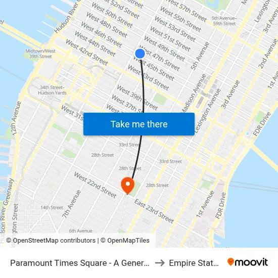 Paramount Times Square - A Generator Hotel, New York to Empire State Building map