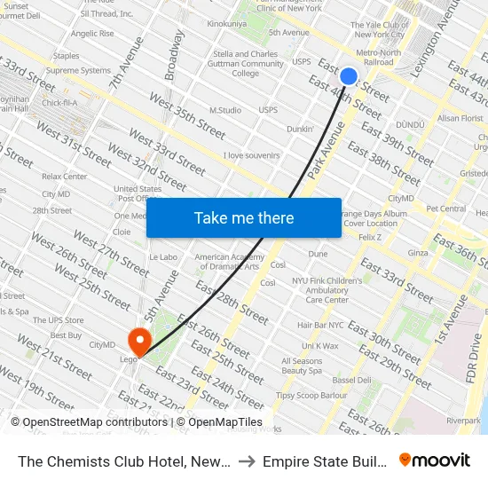 The Chemists Club Hotel, New York to Empire State Building map