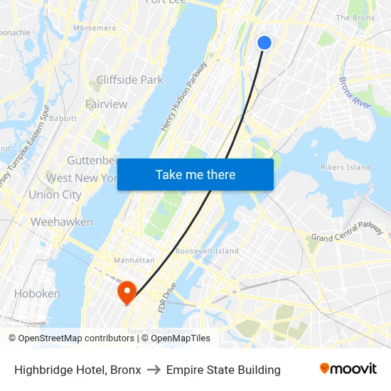 Highbridge Hotel, Bronx to Empire State Building map