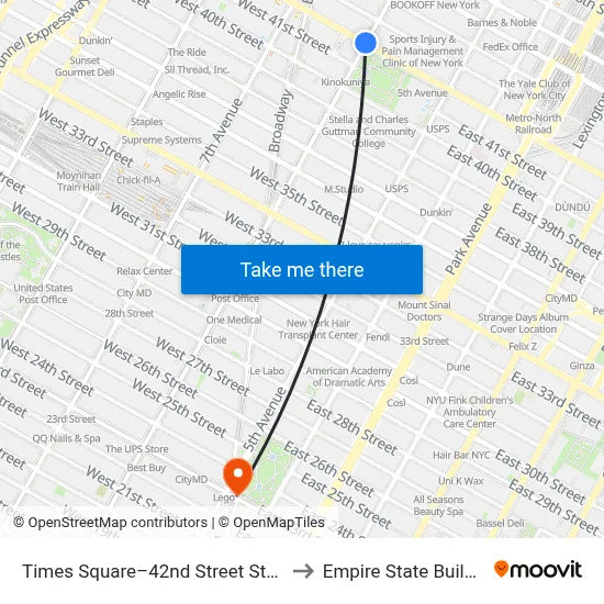 Times Square–42nd Street Station to Empire State Building map