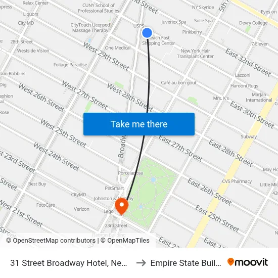 31 Street Broadway Hotel, New York to Empire State Building map