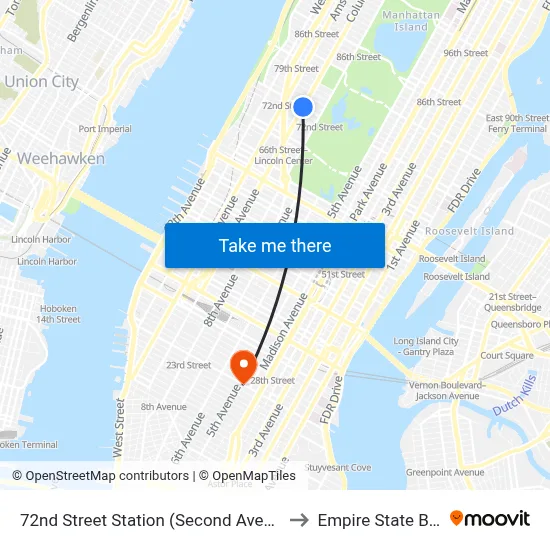 72nd Street Station (Second Avenue Subway) to Empire State Building map