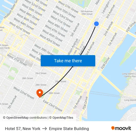 Hotel 57, New York to Empire State Building map