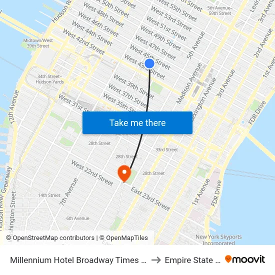 Millennium Hotel Broadway Times Square, New York to Empire State Building map