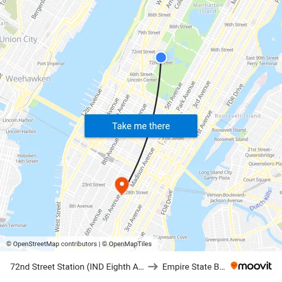 72nd Street Station (IND Eighth Avenue Line) to Empire State Building map