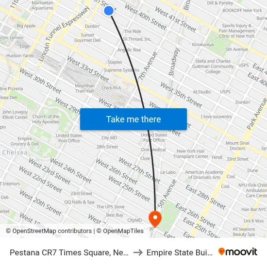 Pestana CR7 Times Square, New York to Empire State Building map