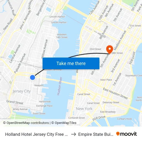 Holland Hotel Jersey City Free Parking to Empire State Building map