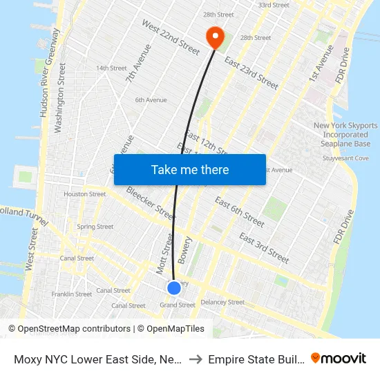 Moxy NYC Lower East Side, New York to Empire State Building map