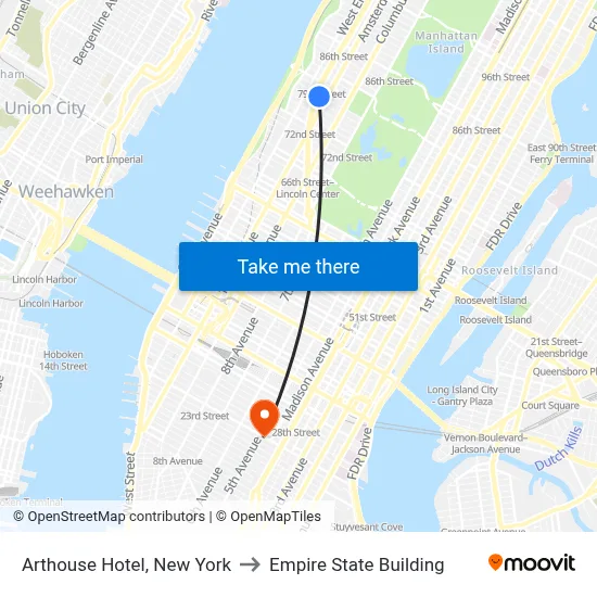 Arthouse Hotel, New York to Empire State Building map