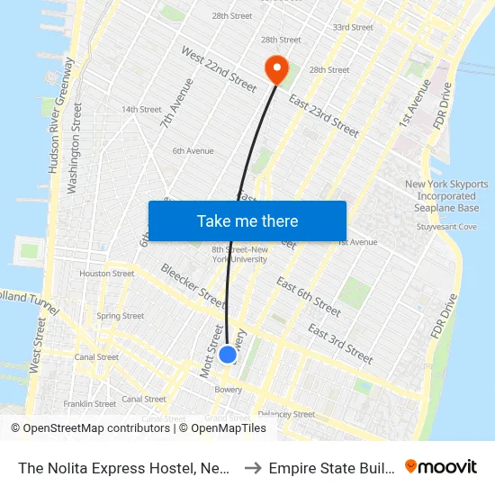 The Nolita Express Hostel, New York to Empire State Building map
