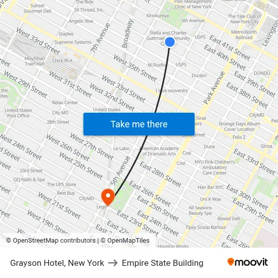 Grayson Hotel, New York to Empire State Building map