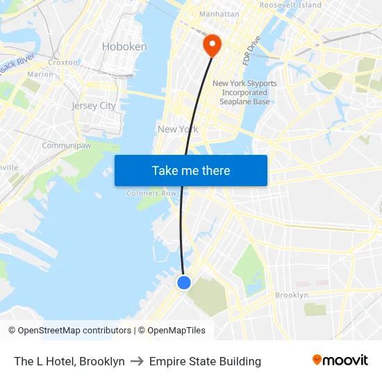 The L Hotel, Brooklyn to Empire State Building map