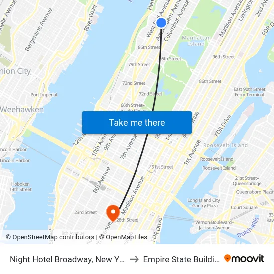 Night Hotel Broadway, New York to Empire State Building map