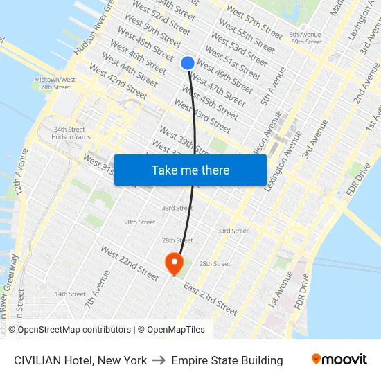 CIVILIAN Hotel, New York to Empire State Building map