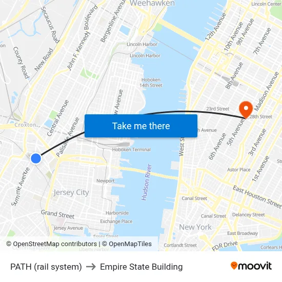 PATH (rail system) to Empire State Building map