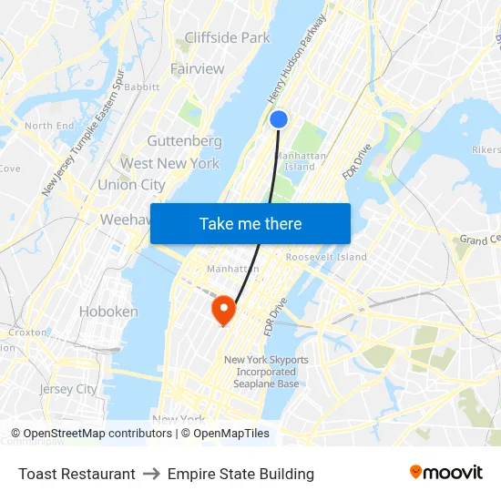 Toast Restaurant, 2737 Broadway to Empire State Building map