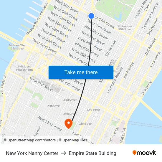 New York Nanny Center to Empire State Building map