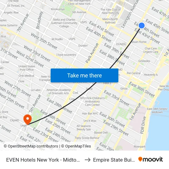 EVEN Hotels New York - Midtown East to Empire State Building map
