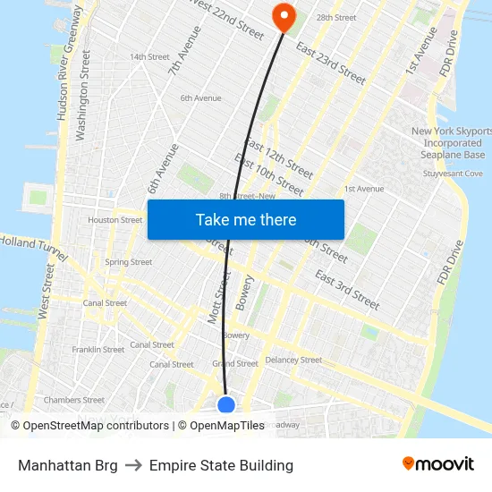 Manhattan Brg to Empire State Building map
